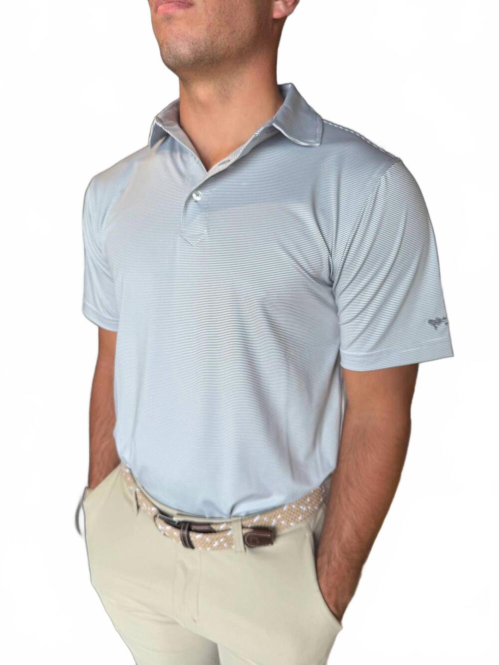 NEW COASTAL COTTON performance stripe polo in gray